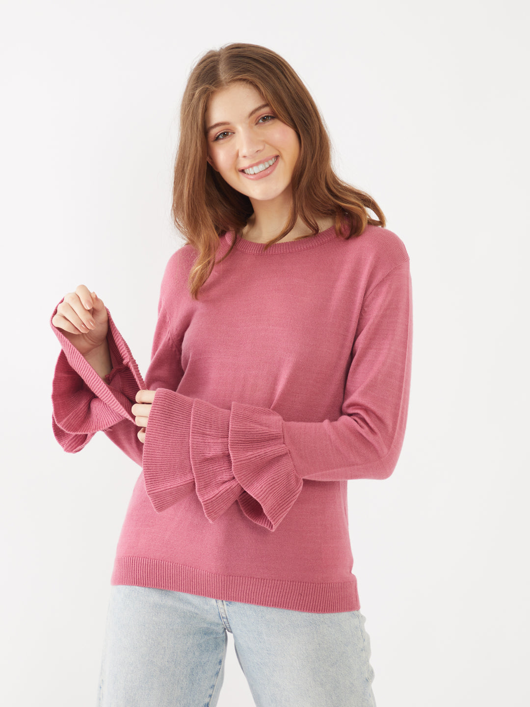 Pink Solid  Sweater For Women