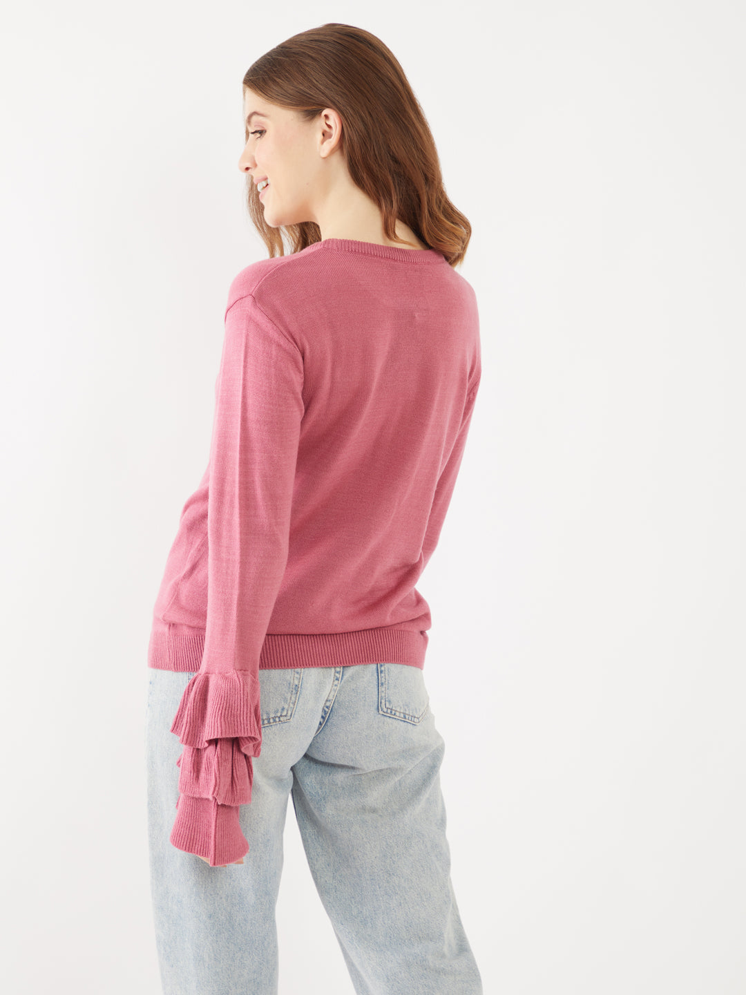 Pink Solid  Sweater For Women