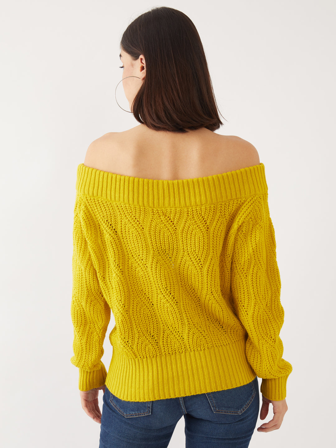 Yellow Solid Off-shoulder Sweater