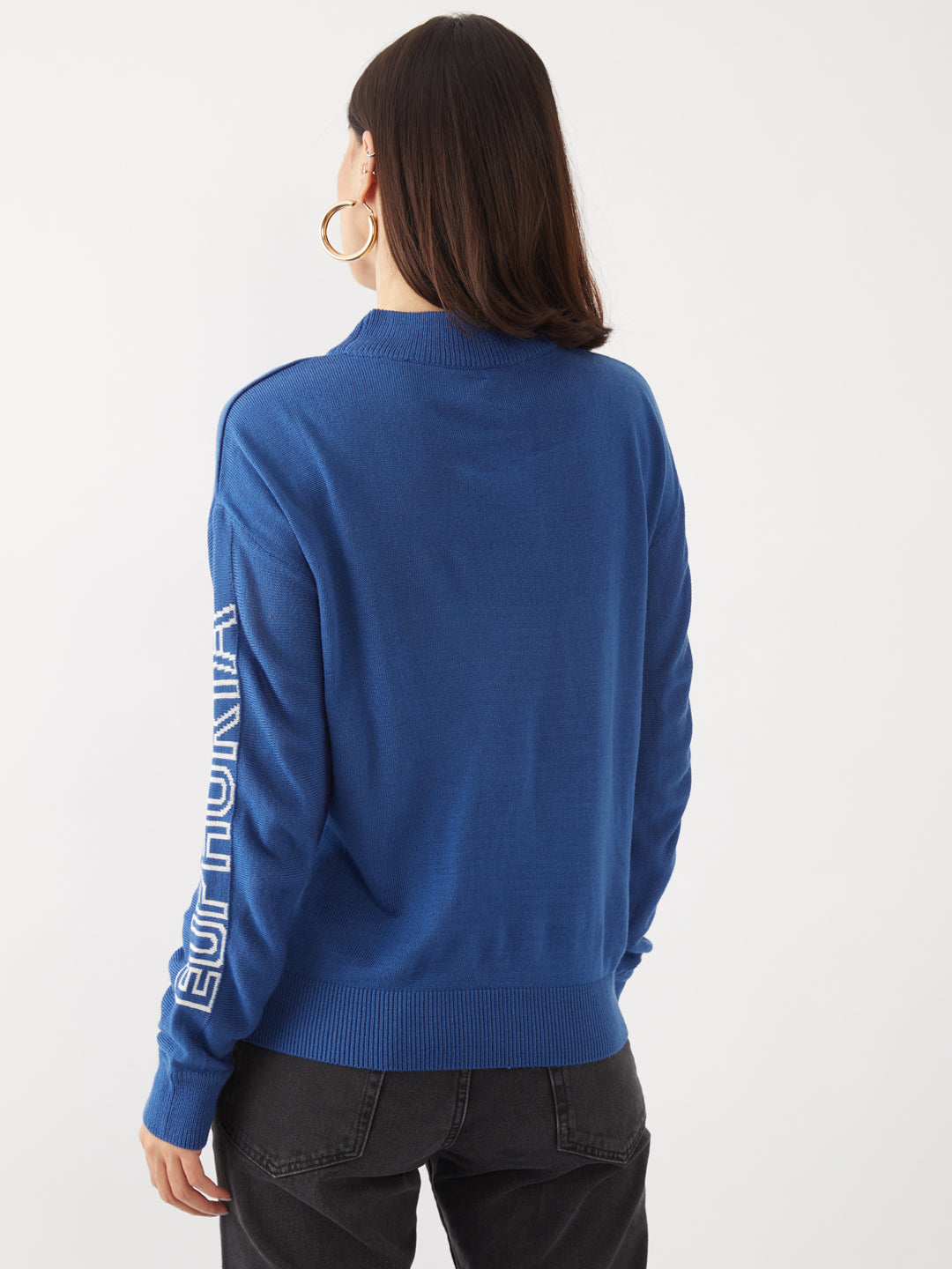 Blue Printed Sweater For Women