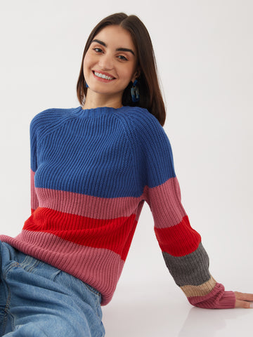 Multicolored Colourblocked Sweater For Women