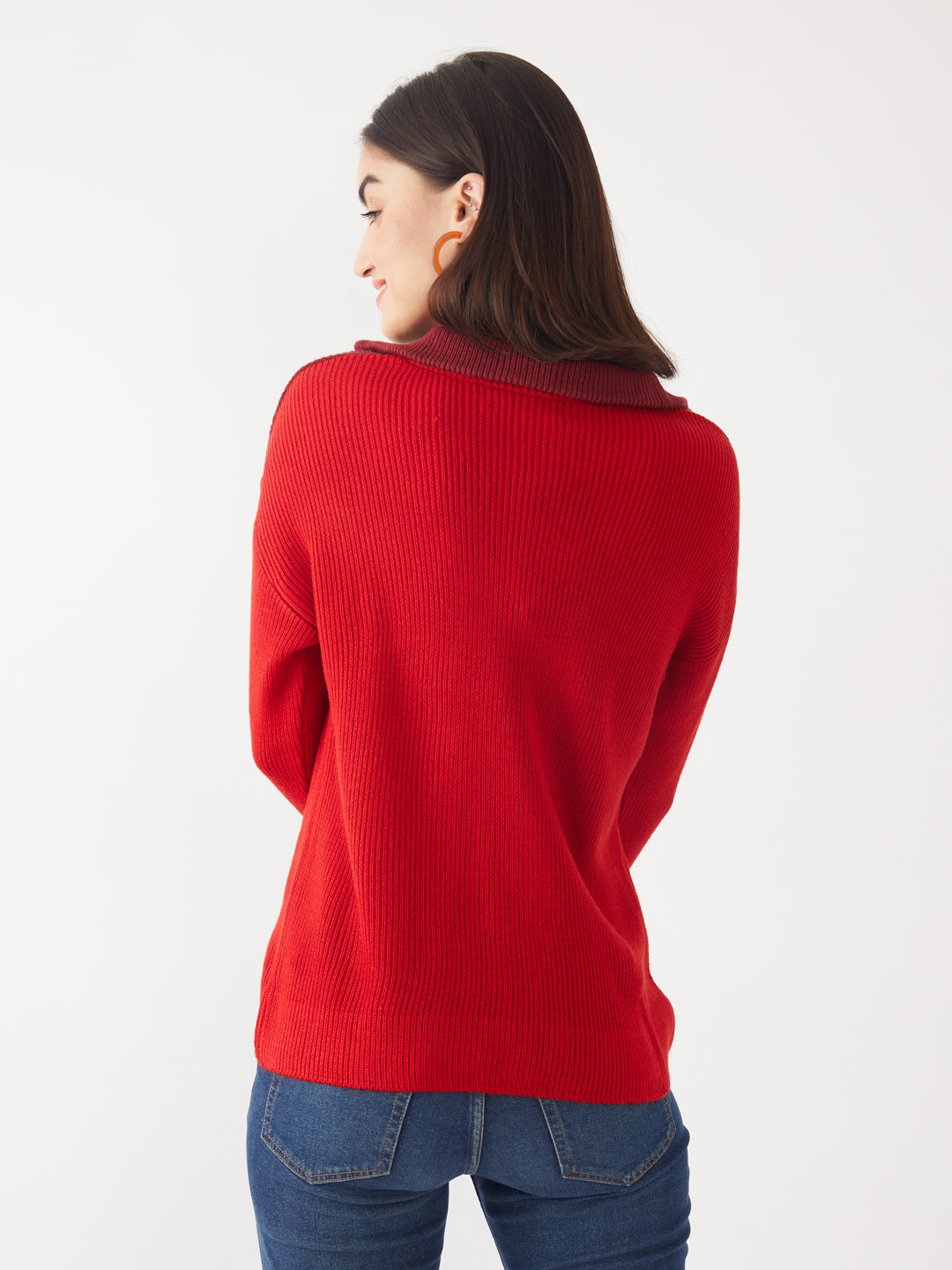 Maroon Colourblocked Sweater For Women