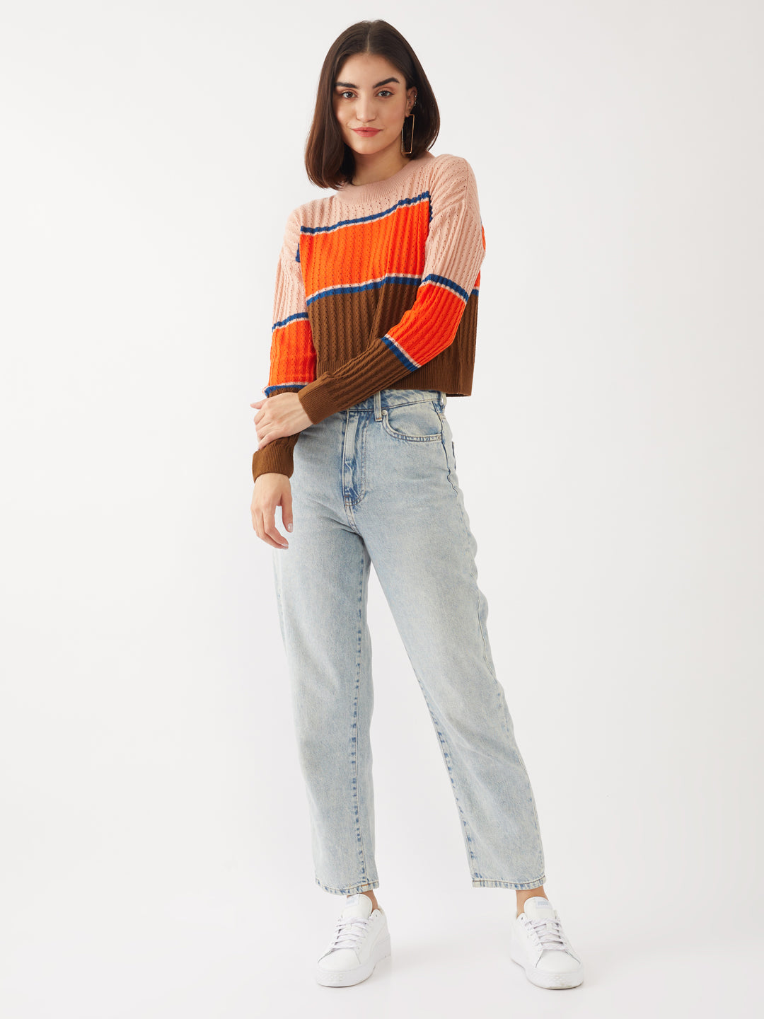 Multicolored Colourblocked Crop Sweater