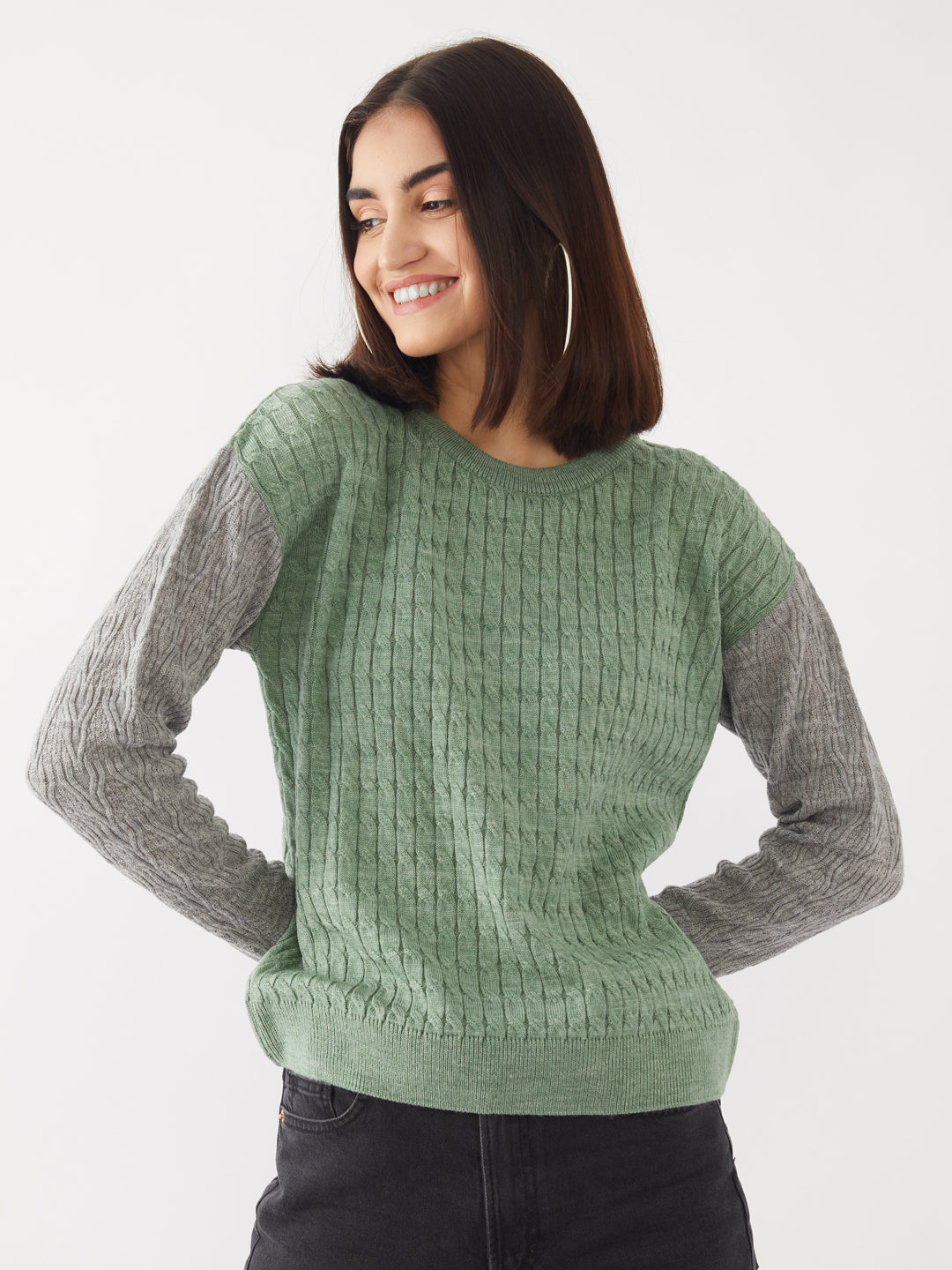 Green Colourblocked Sweater