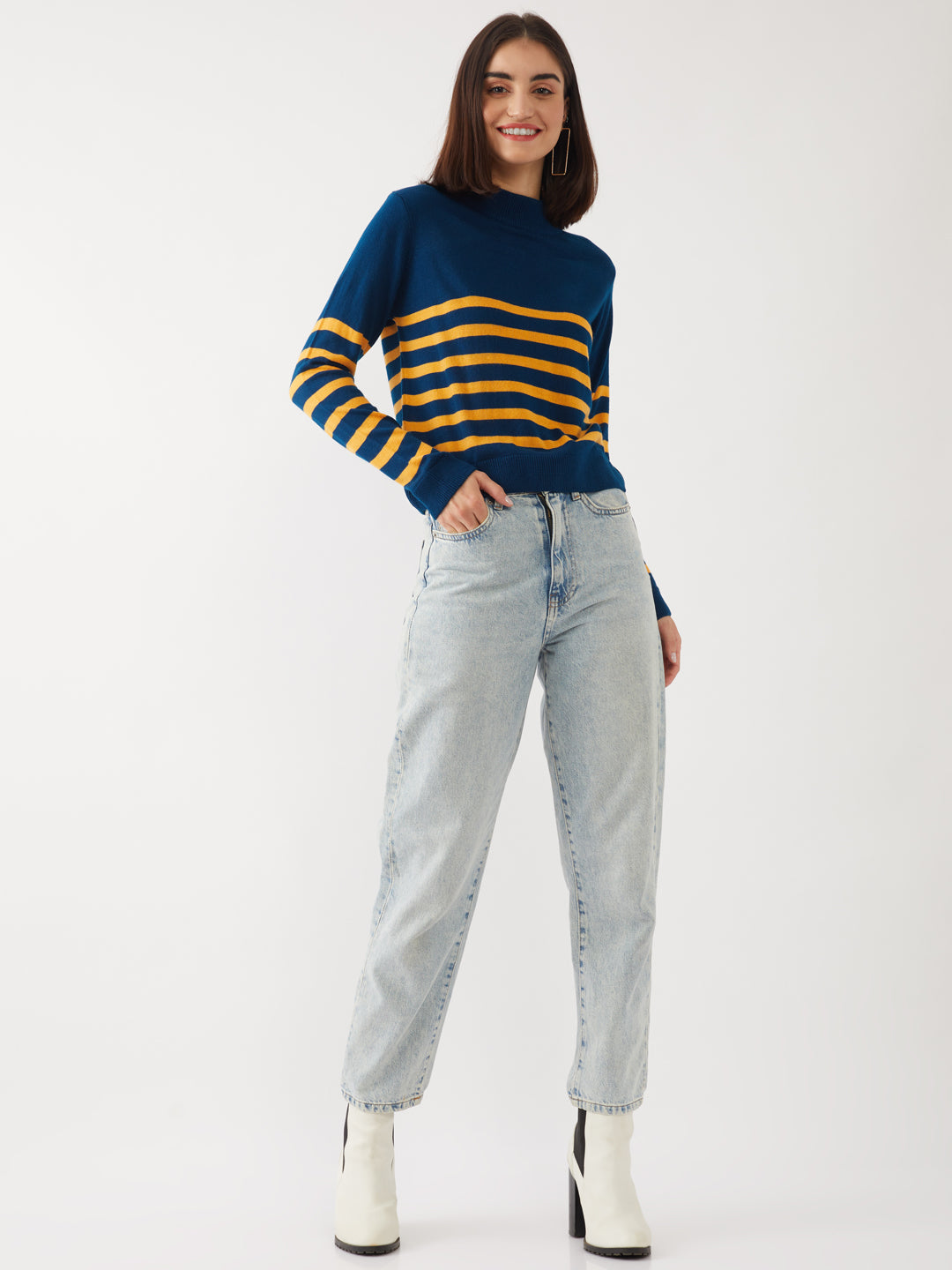 Blue Striped Crop Sweater