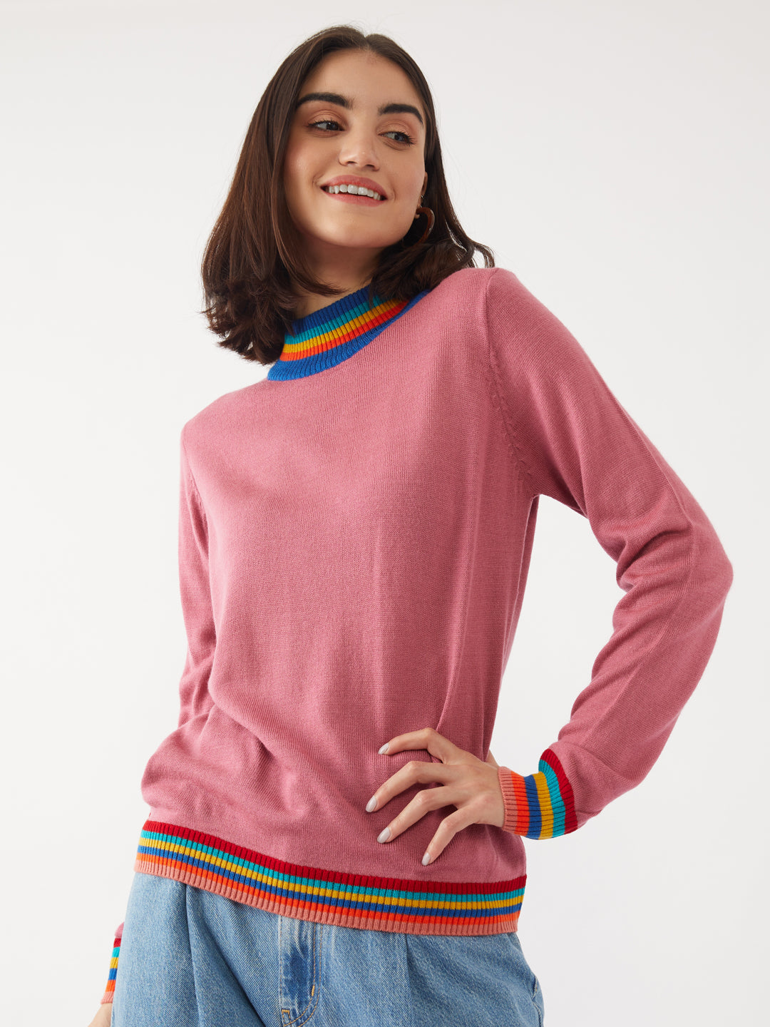 Pink Solid Sweater