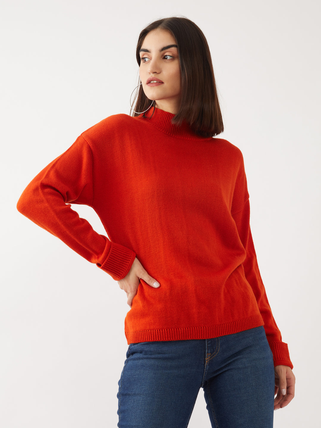 Orange Solid Sweater