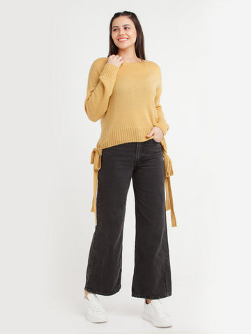 Mustard Solid Sweater For Women