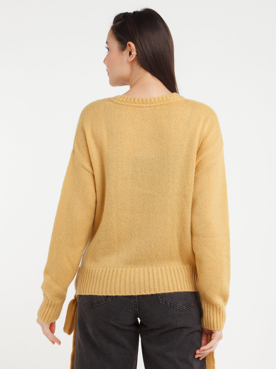 Mustard Solid Sweater For Women