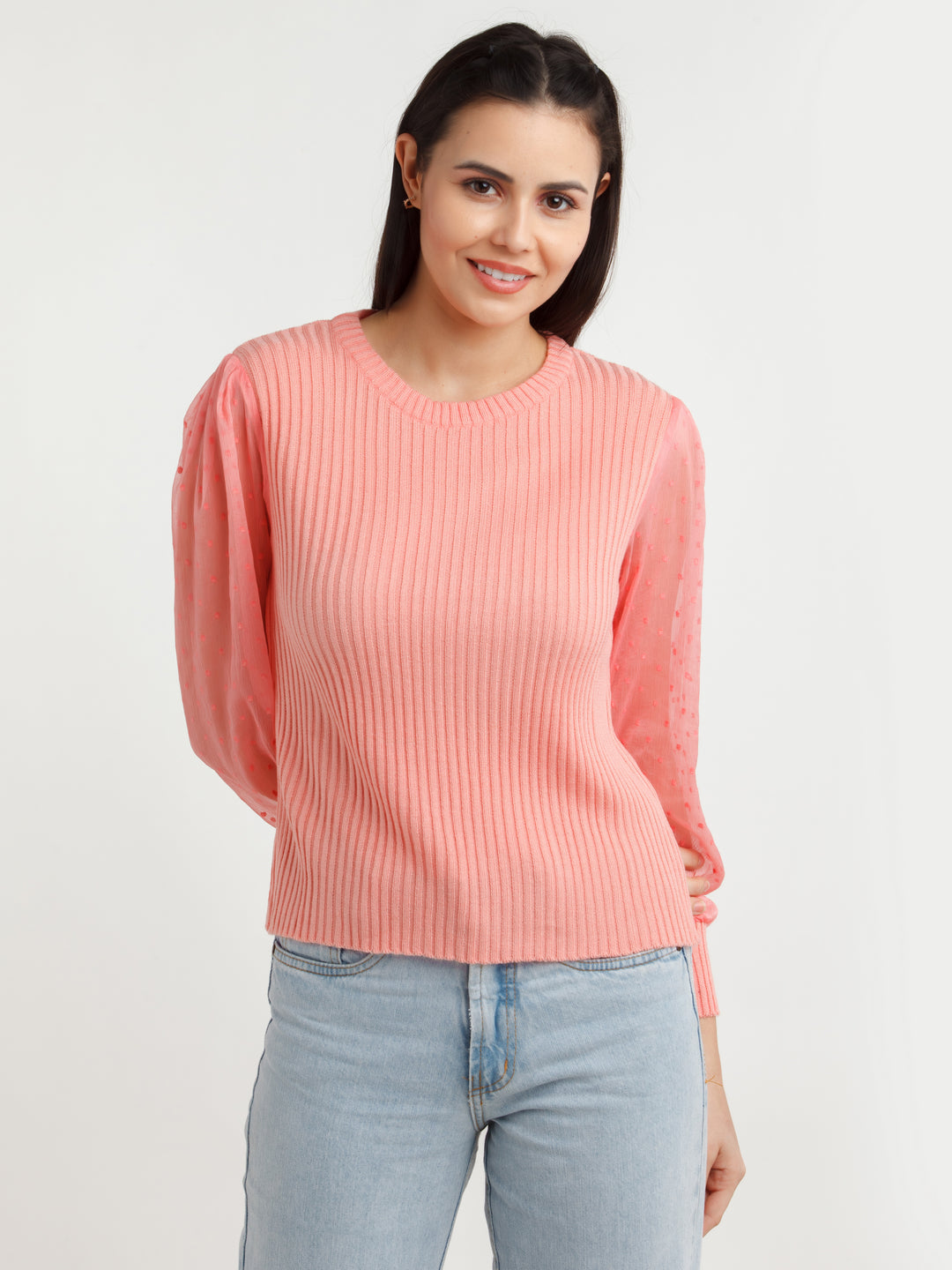 Coral Solid Sweater For Women