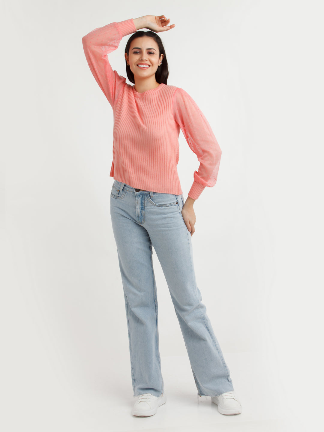 Coral Solid Sweater For Women