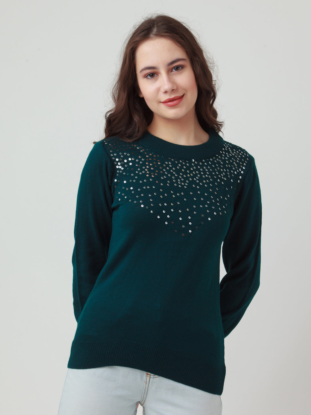 Green Solid Straight Sweater