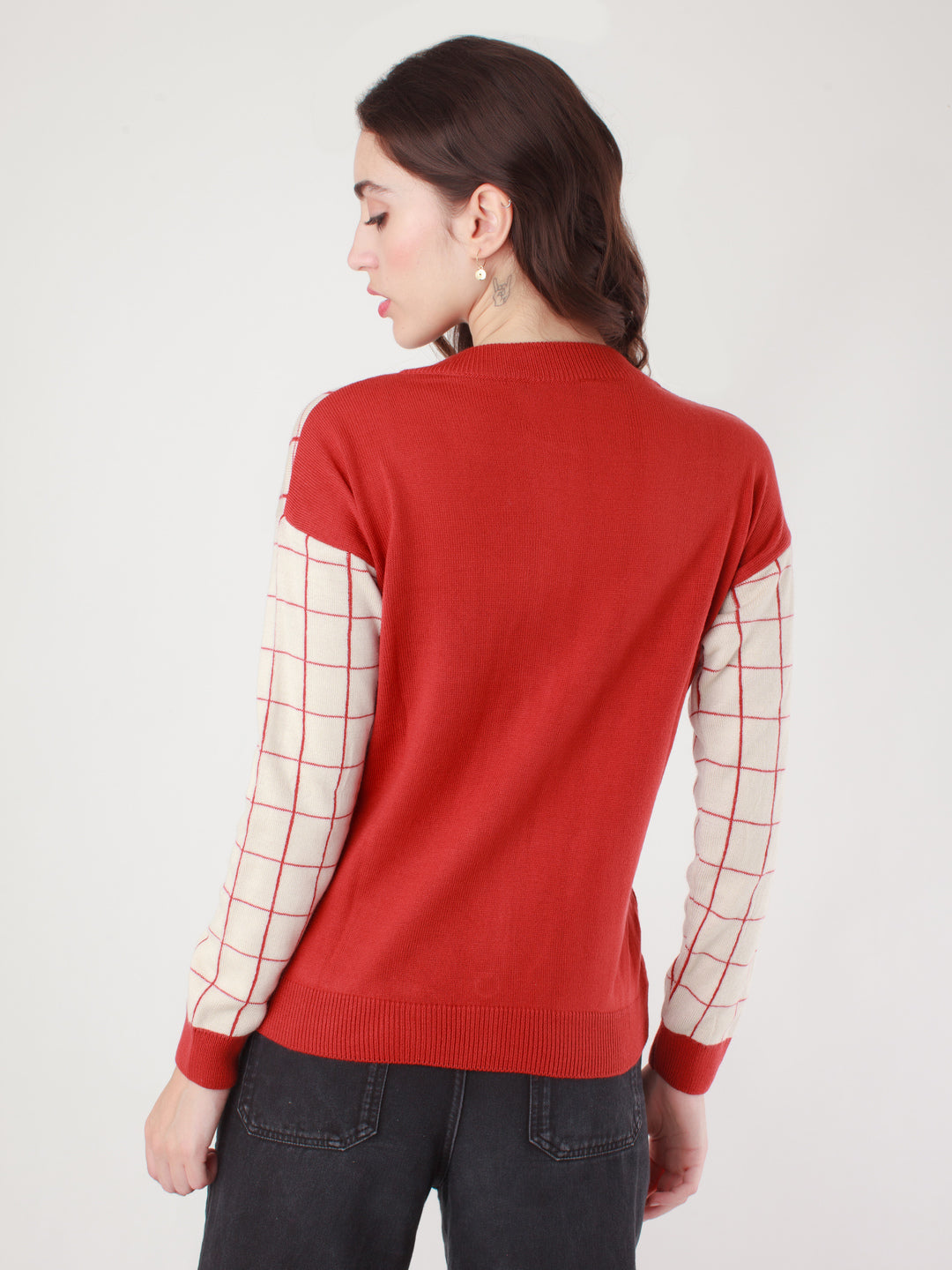 Multicolored Checked Buttoned Sweater For Women