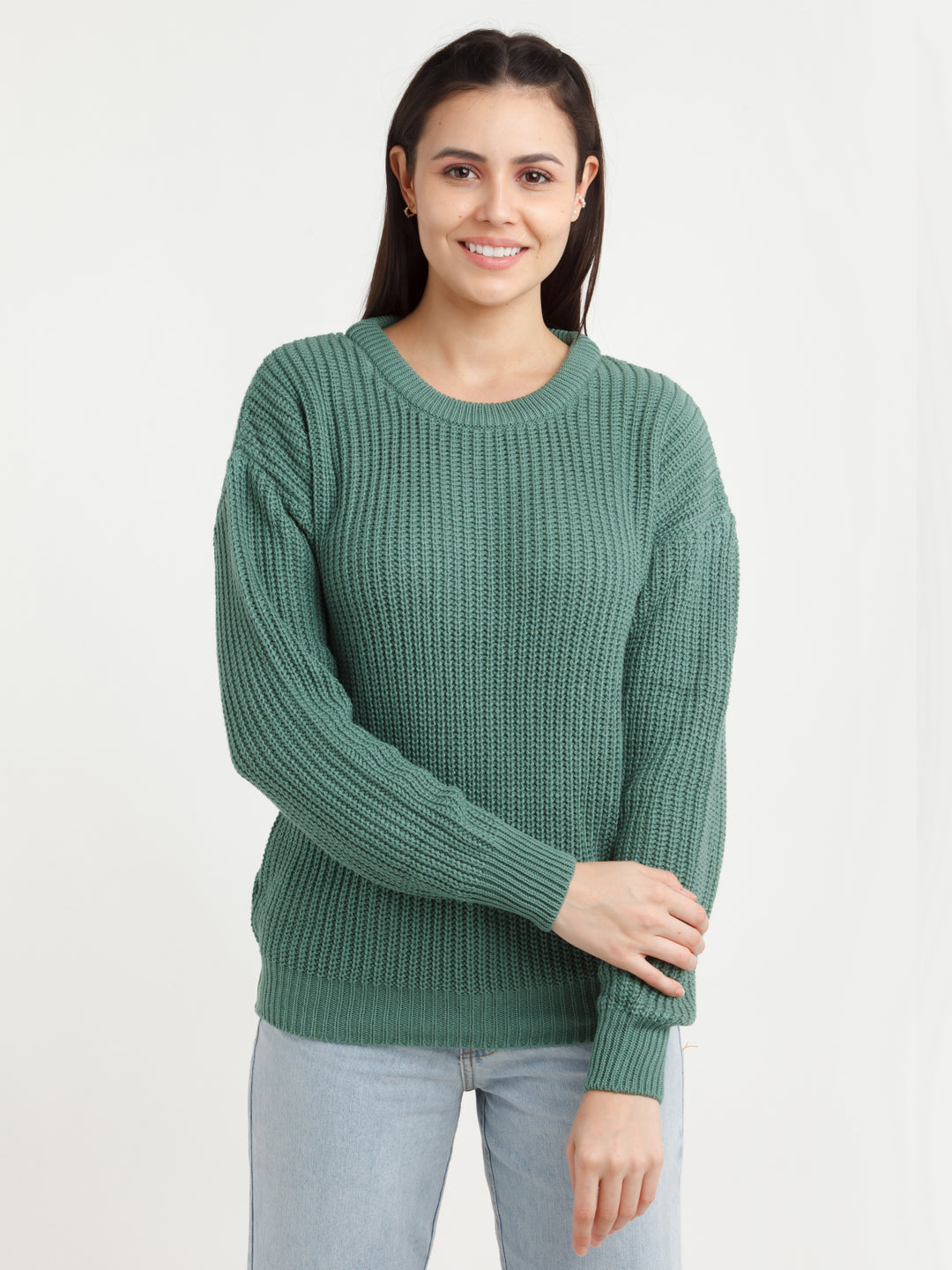 Green Solid Sweater