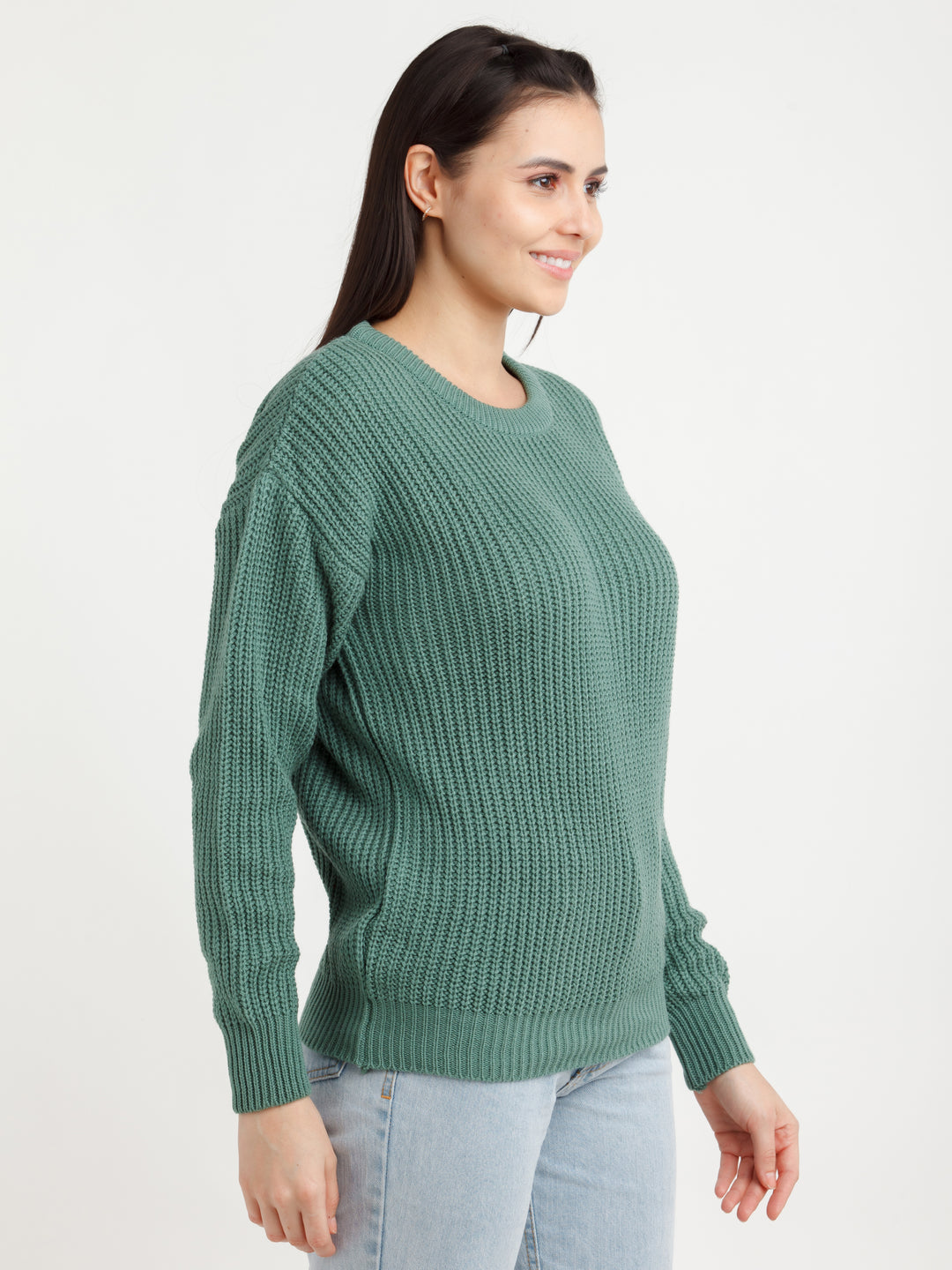 Green Solid Sweater