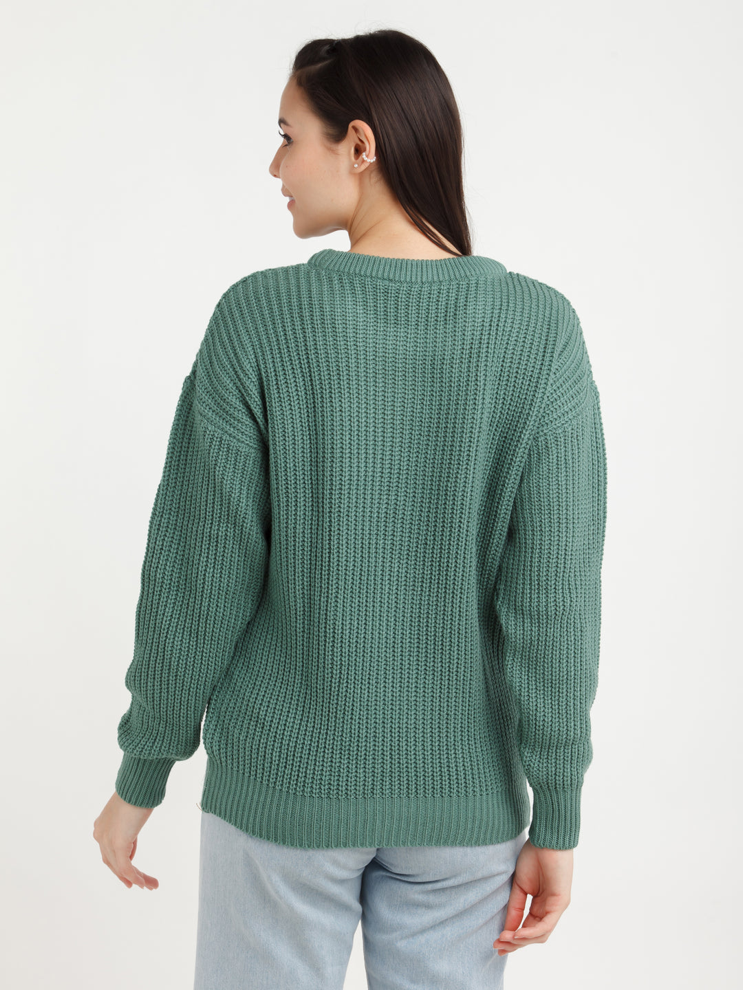 Green Solid Sweater