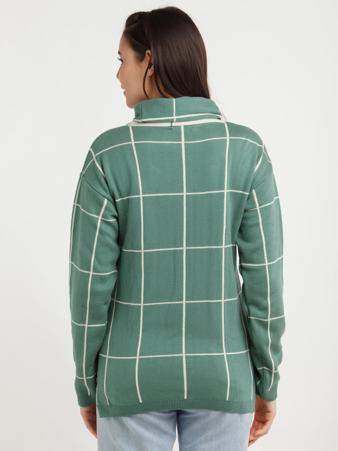 Off White Checked Sweater For Women