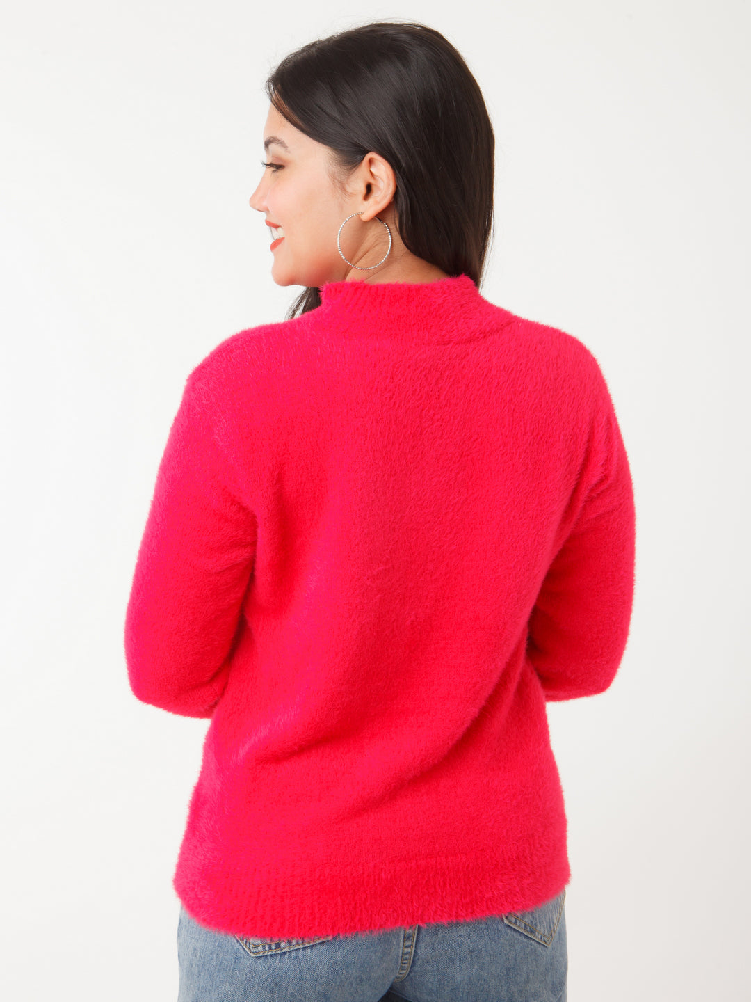 Pink Solid Sweater For Women