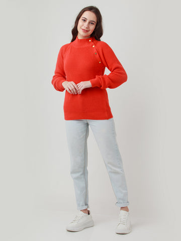 Orange Solid Straight Sweater For Women