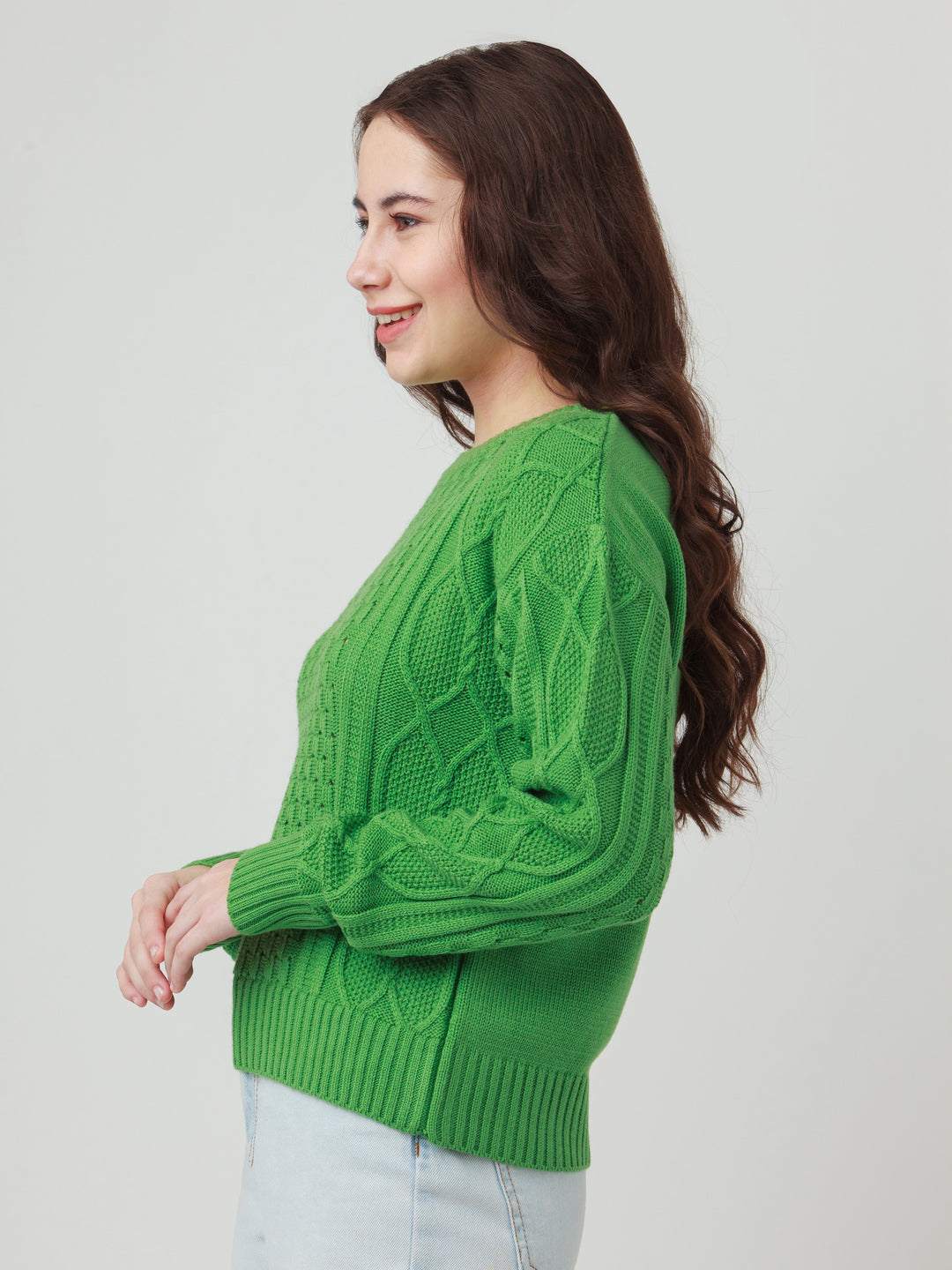 Green Solid Cropped Sweater