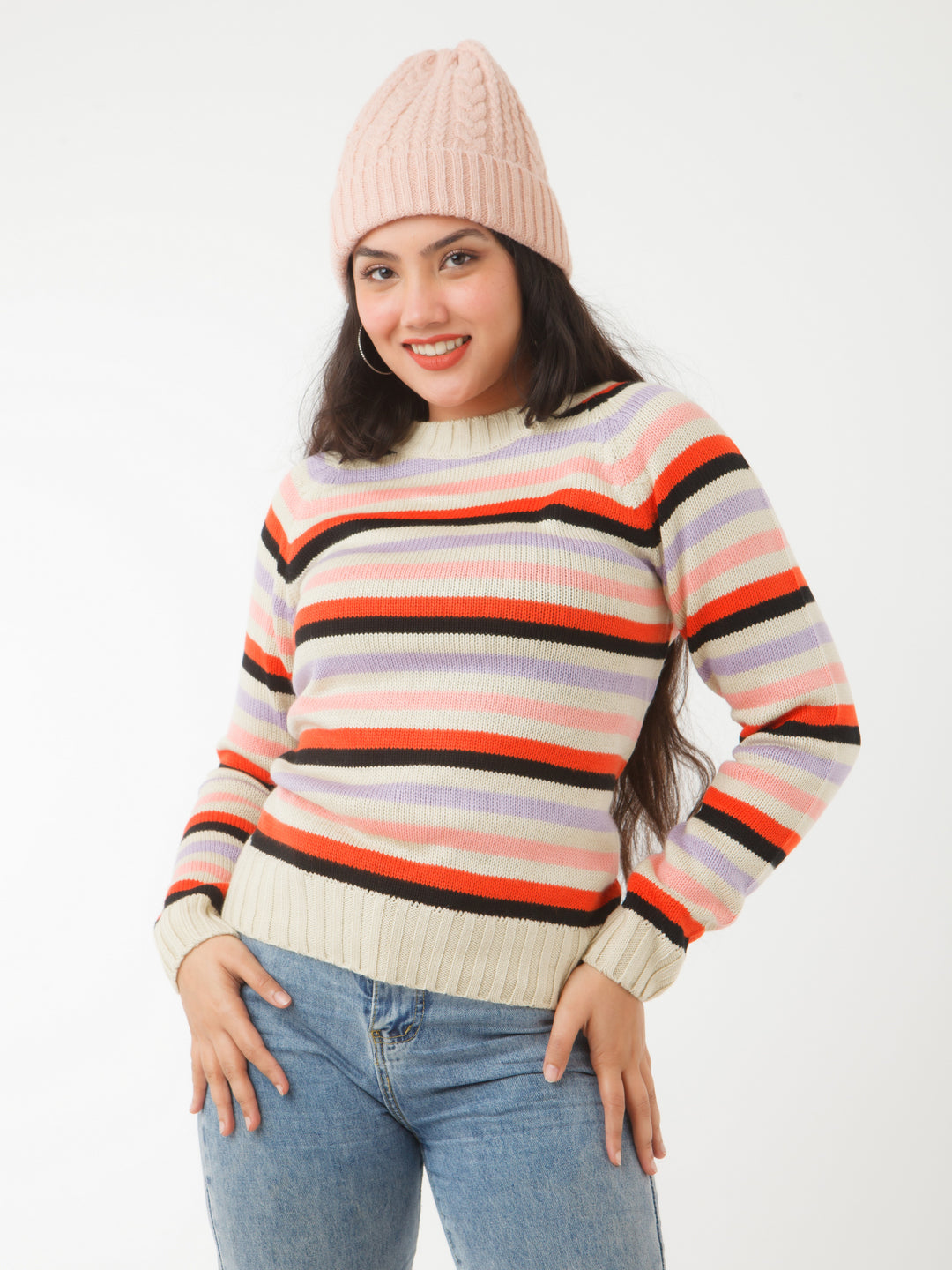 Multicolored Striped Sweater For Women