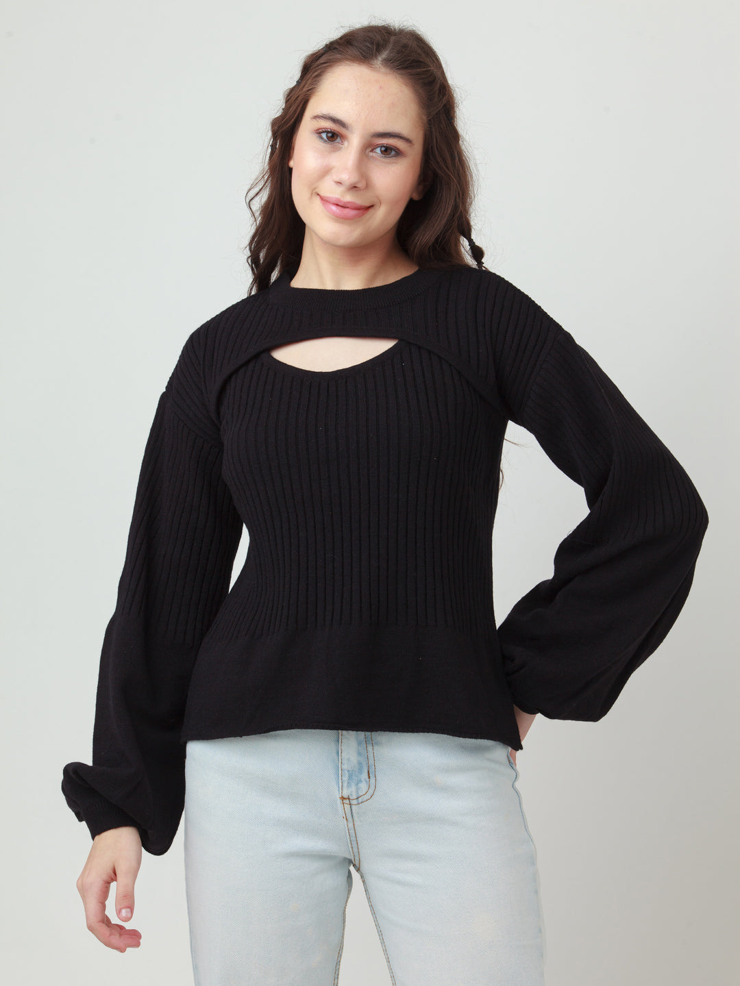 Black Solid Cut Out Sweater