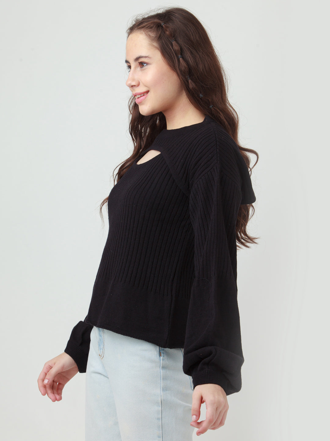 Black Solid Cut Out Sweater