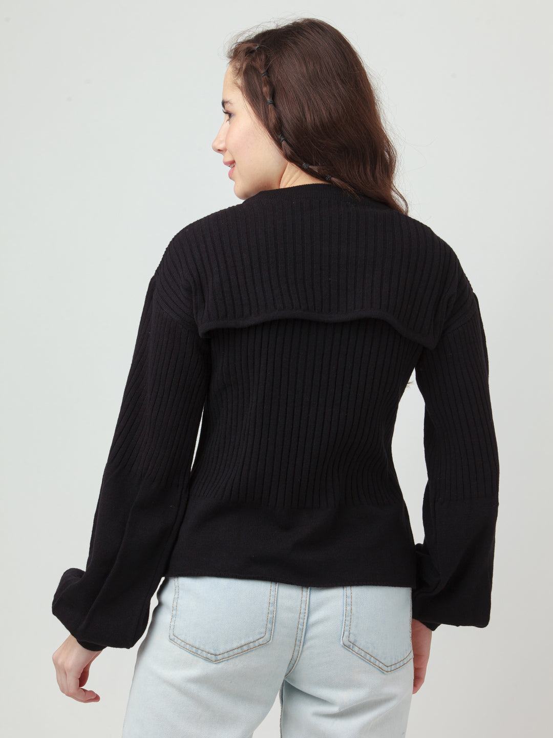 Black Solid Cut Out Sweater