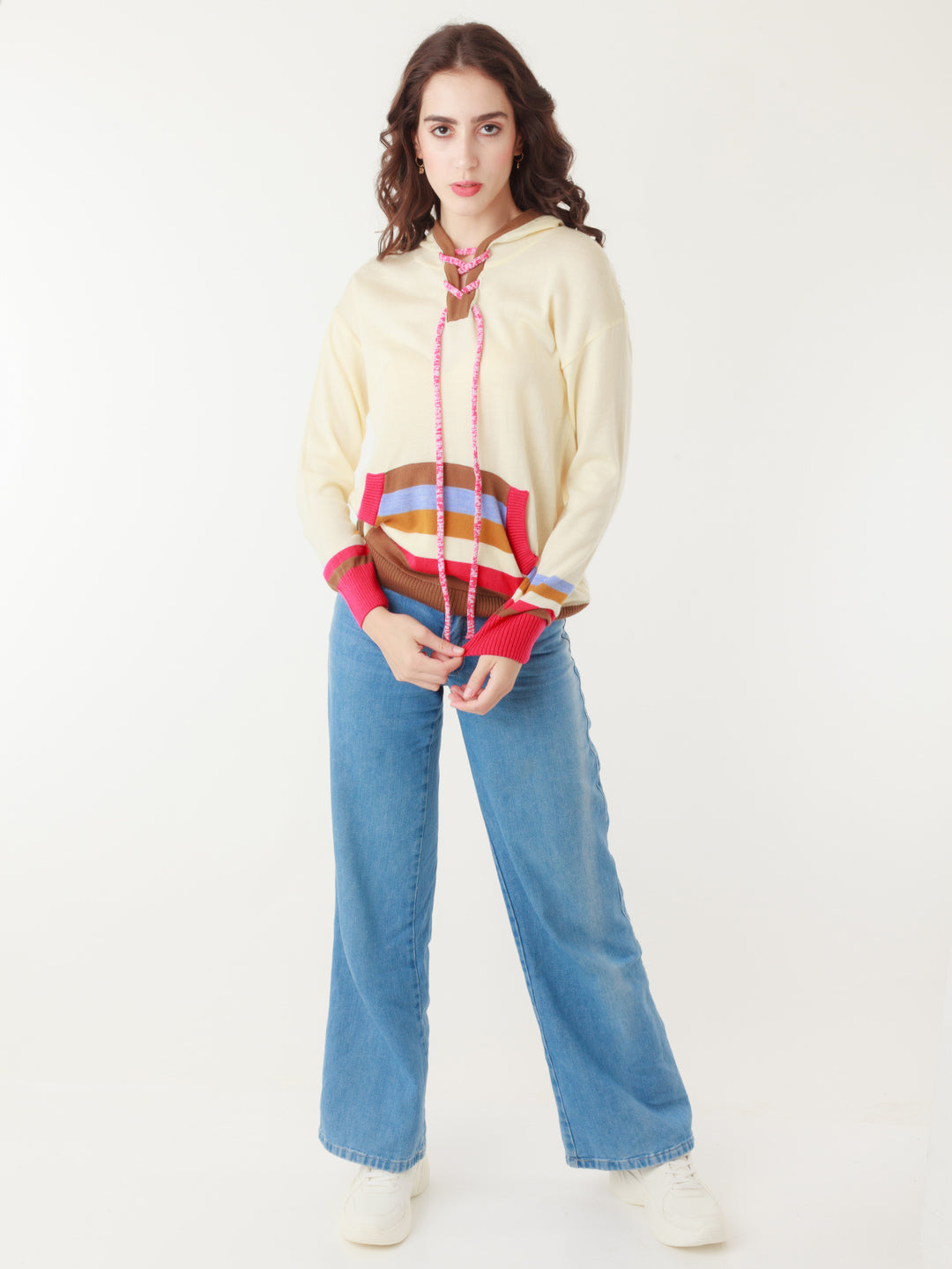 Multicolored Solid Hoodie Sweater