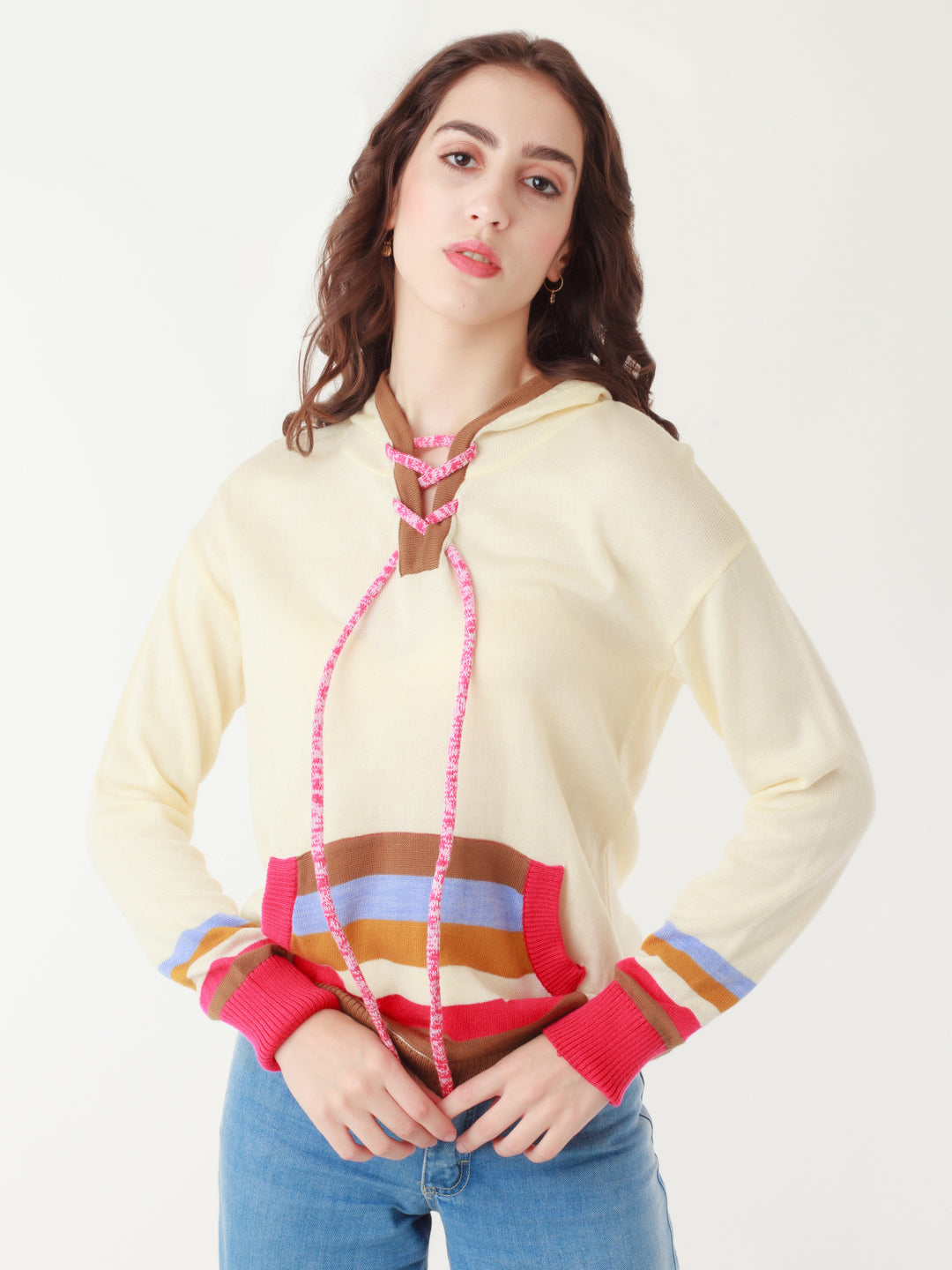 Multicolored Solid Hoodie Sweater
