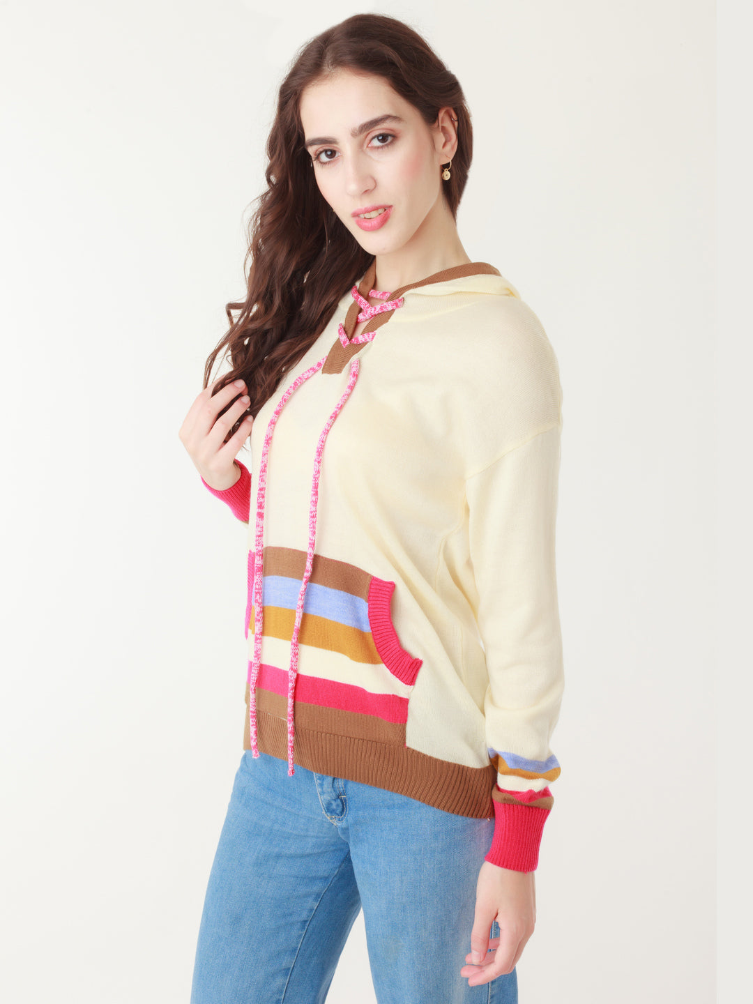 Multicolored Solid Hoodie Sweater