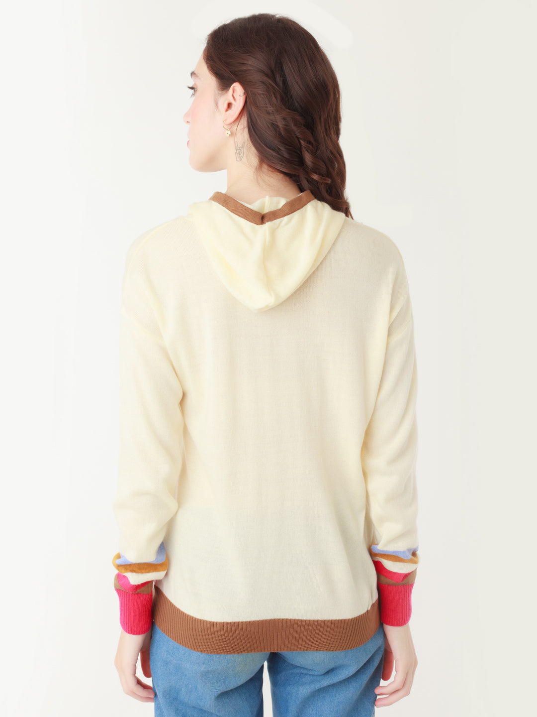 Multicolored Solid Hoodie Sweater