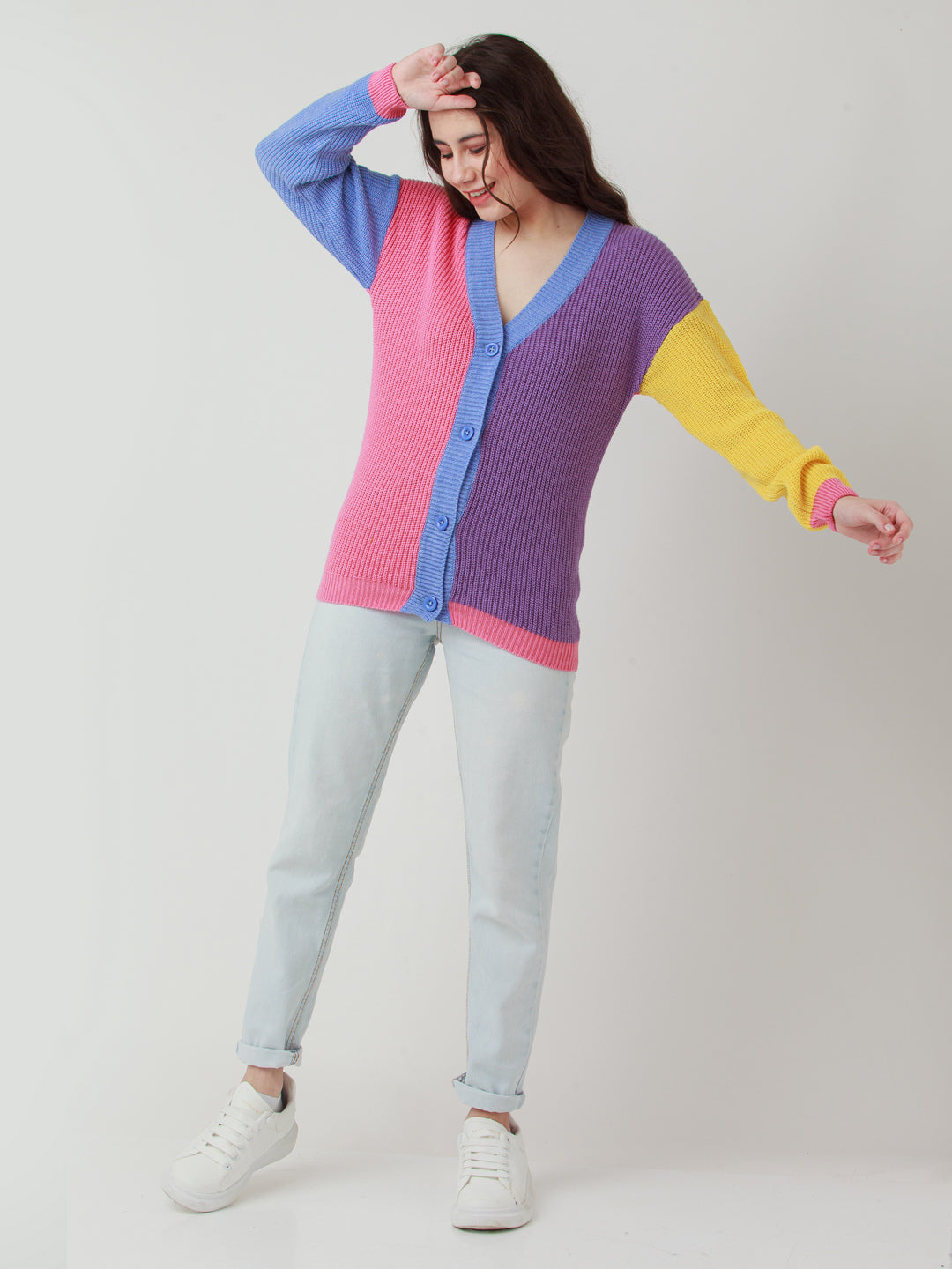 Multicolor Solid Buttoned Sweater