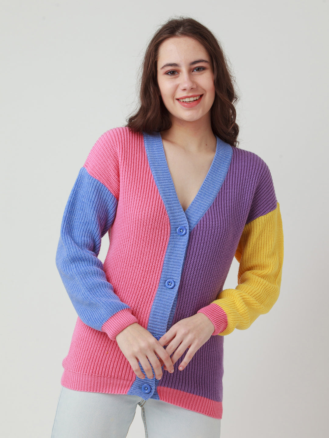 Multicolor Solid Buttoned Sweater