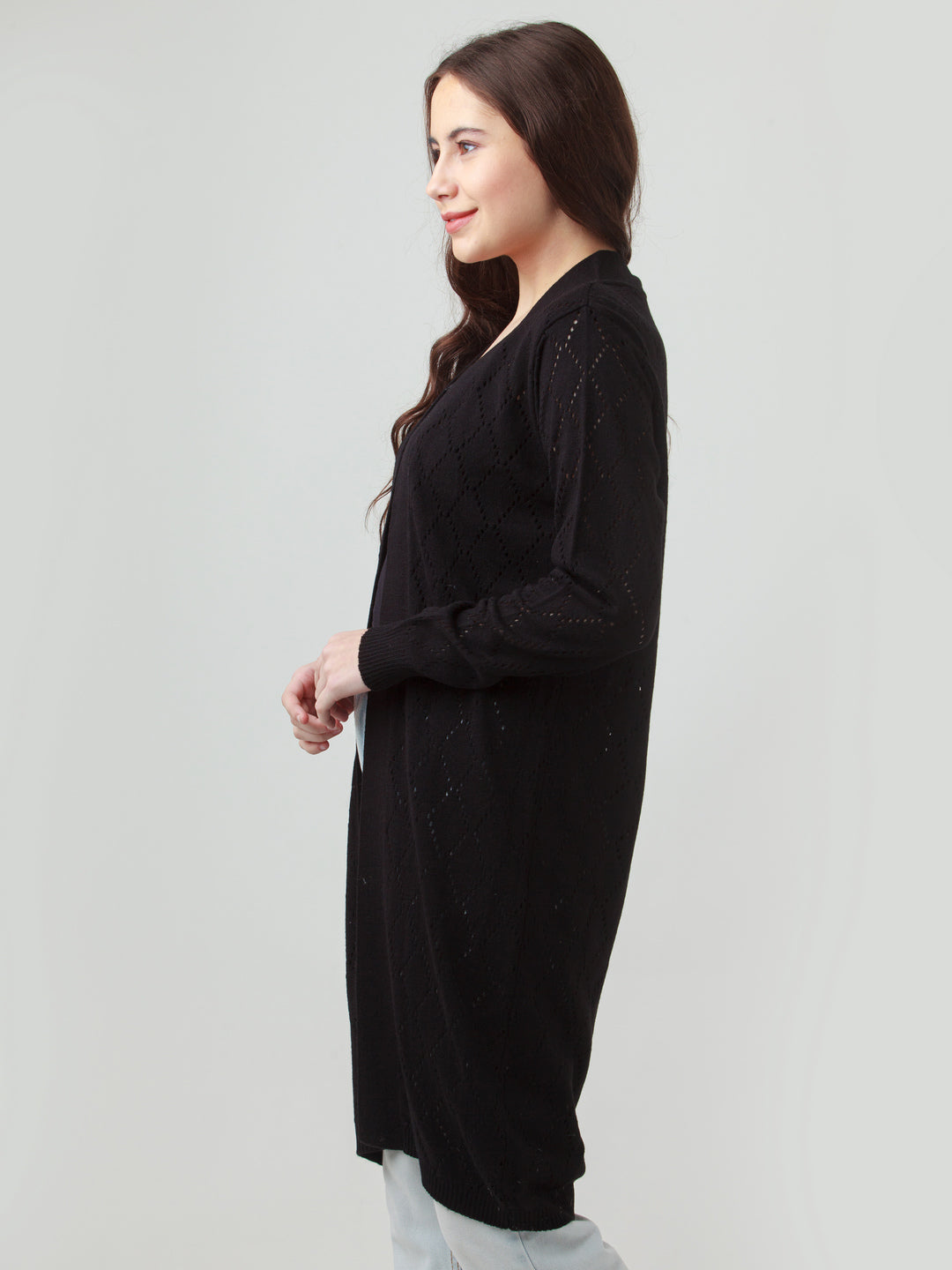 Black Solid Front-Open Longline Shrug