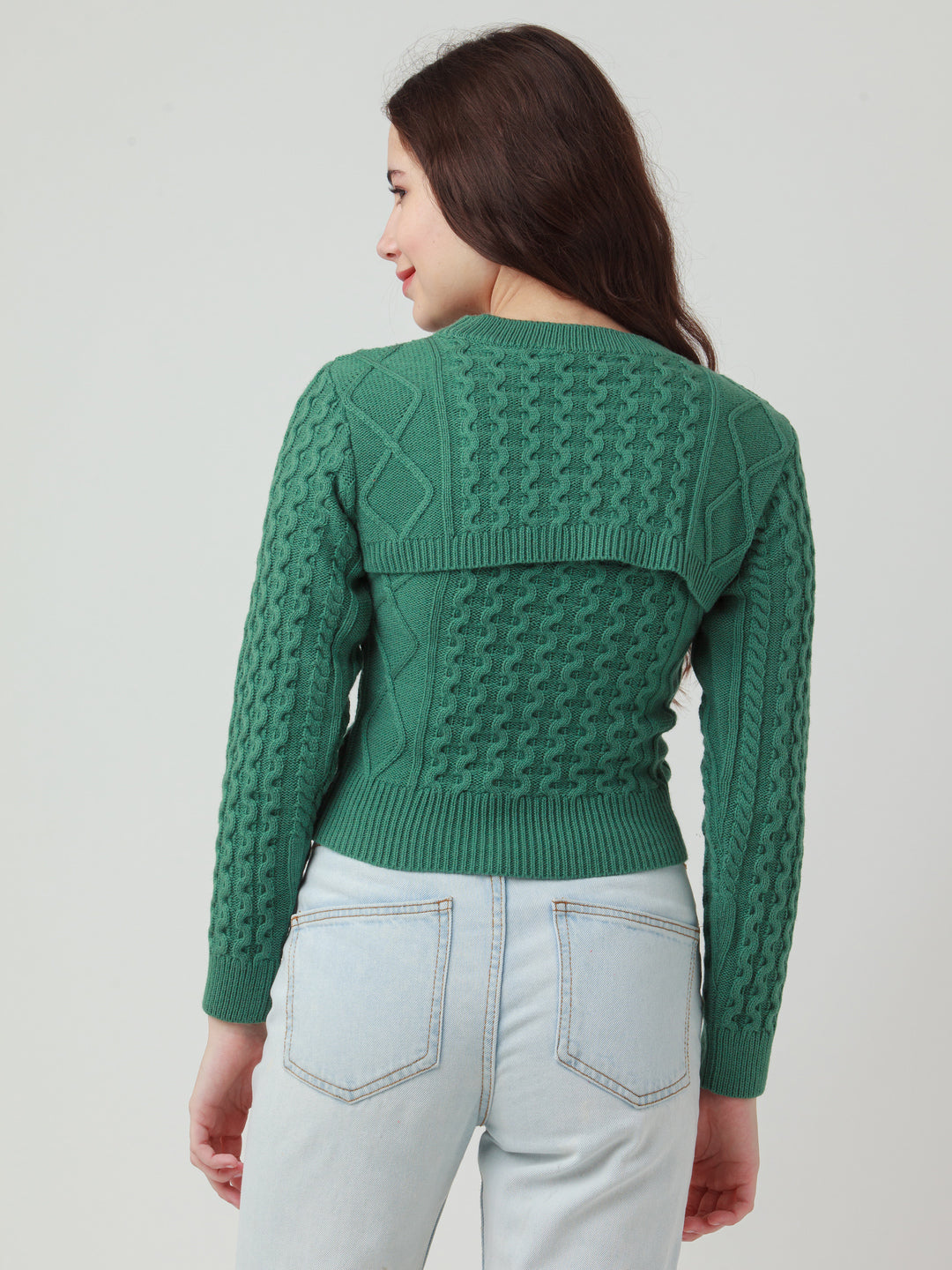 Green Solid Cut Out Sweater For Women