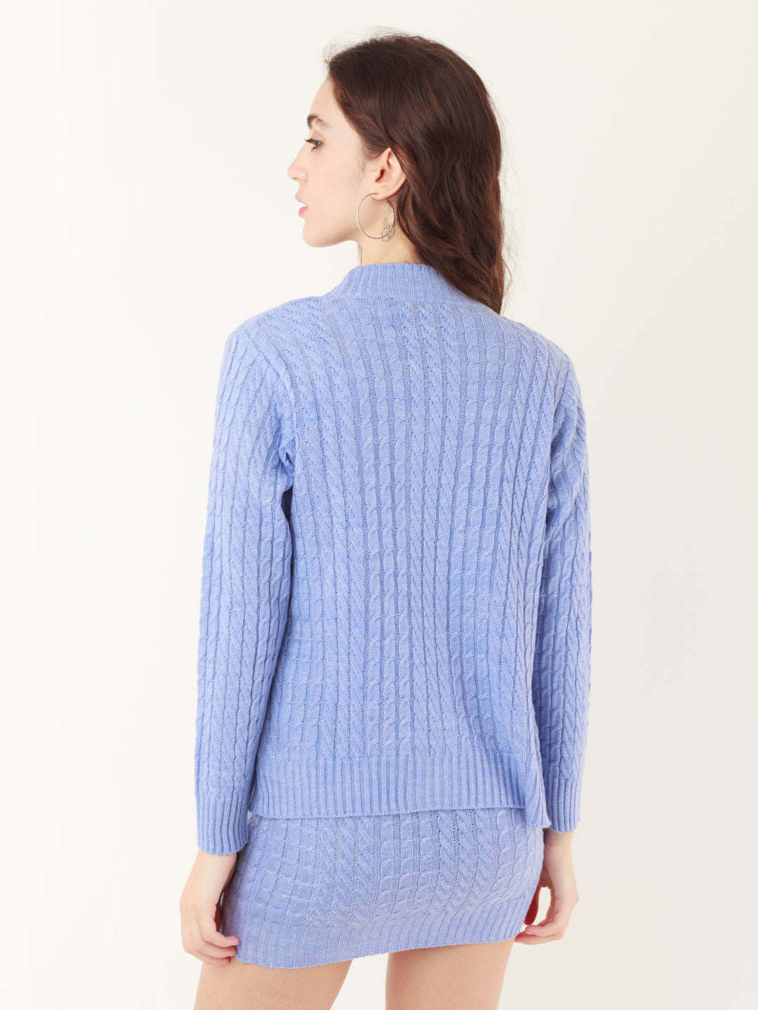 Blue Solid Fitted Sweater For Women