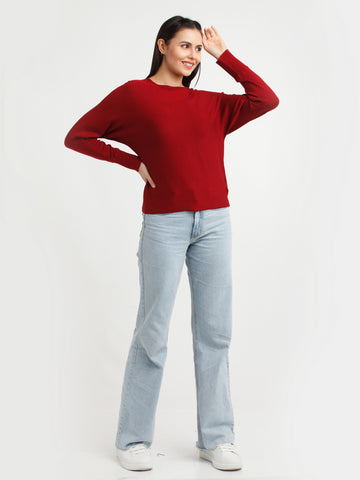 Maroon Solid Sweater For Women