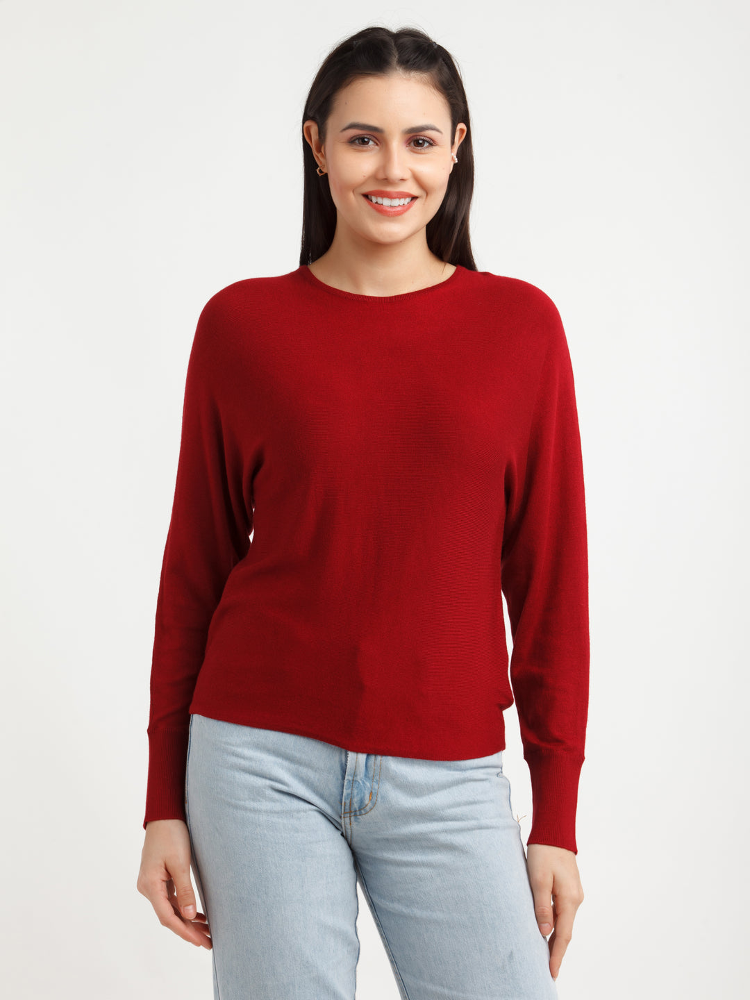 Maroon Solid Sweater For Women