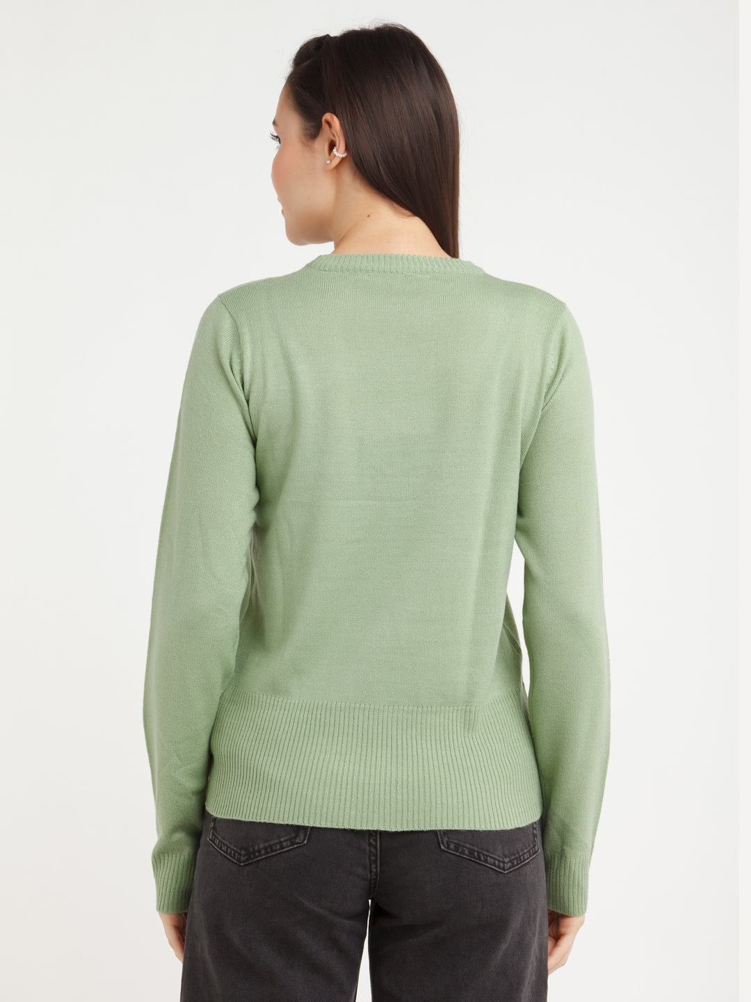 Green Solid Sweater