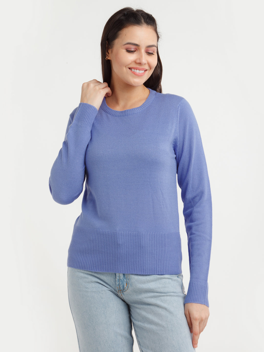 Purple Solid Sweater For Women