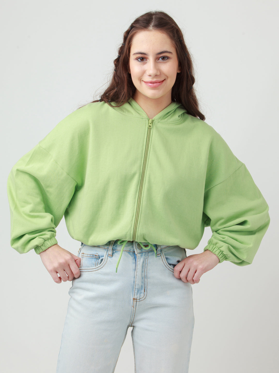 Green Solid Hoodie Sweatshirt