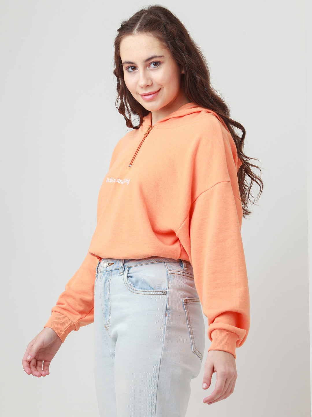 Orange Solid Cropped Sweatshirt