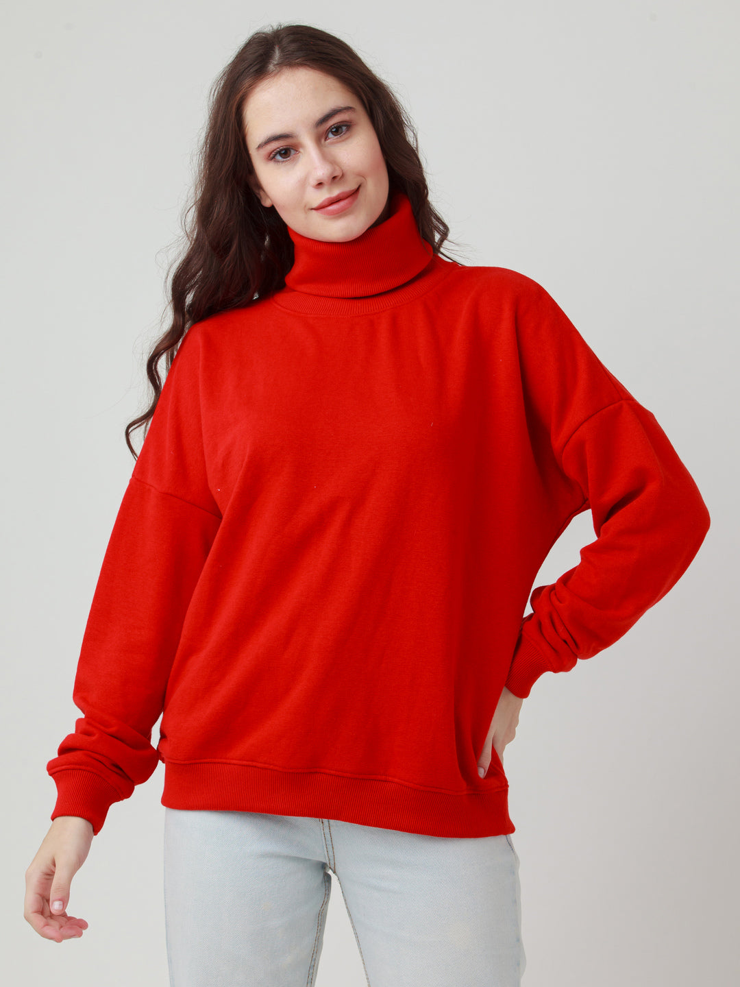 Red Solid Straight Sweatshirt