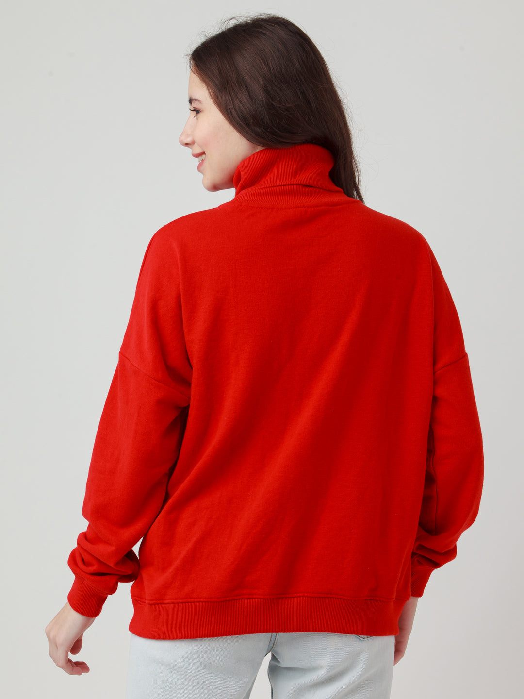 Red Solid Straight Sweatshirt