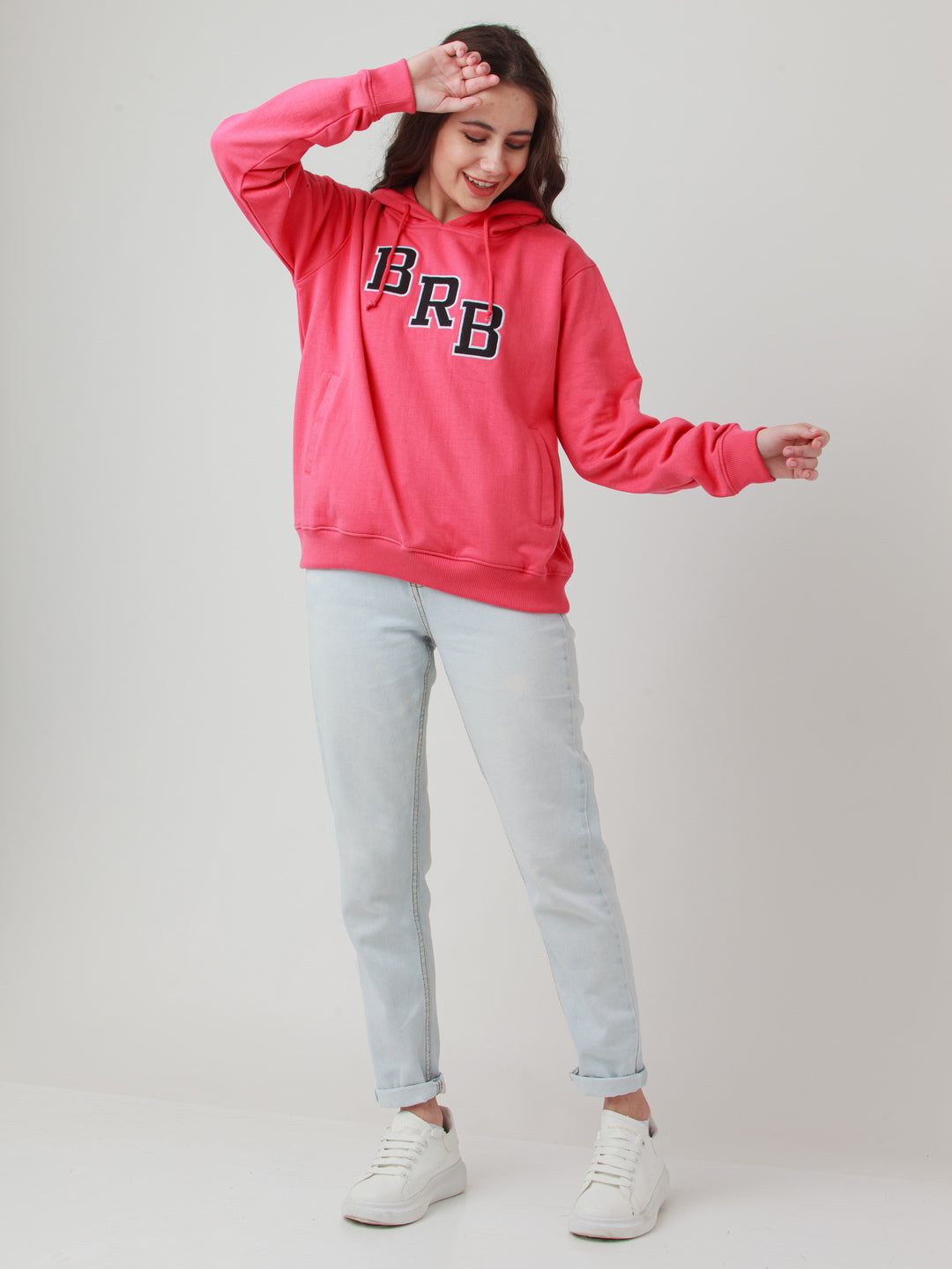 Pink Solid Hoodie Sweatshirt