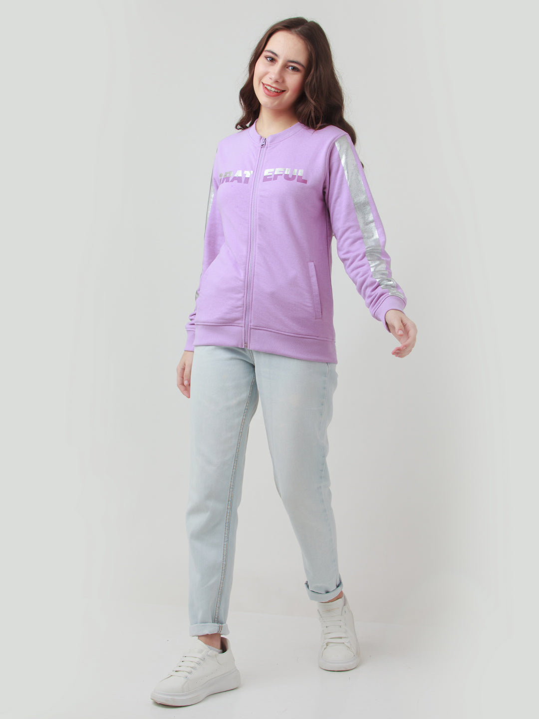 Purple Solid Straight Sweatshirt