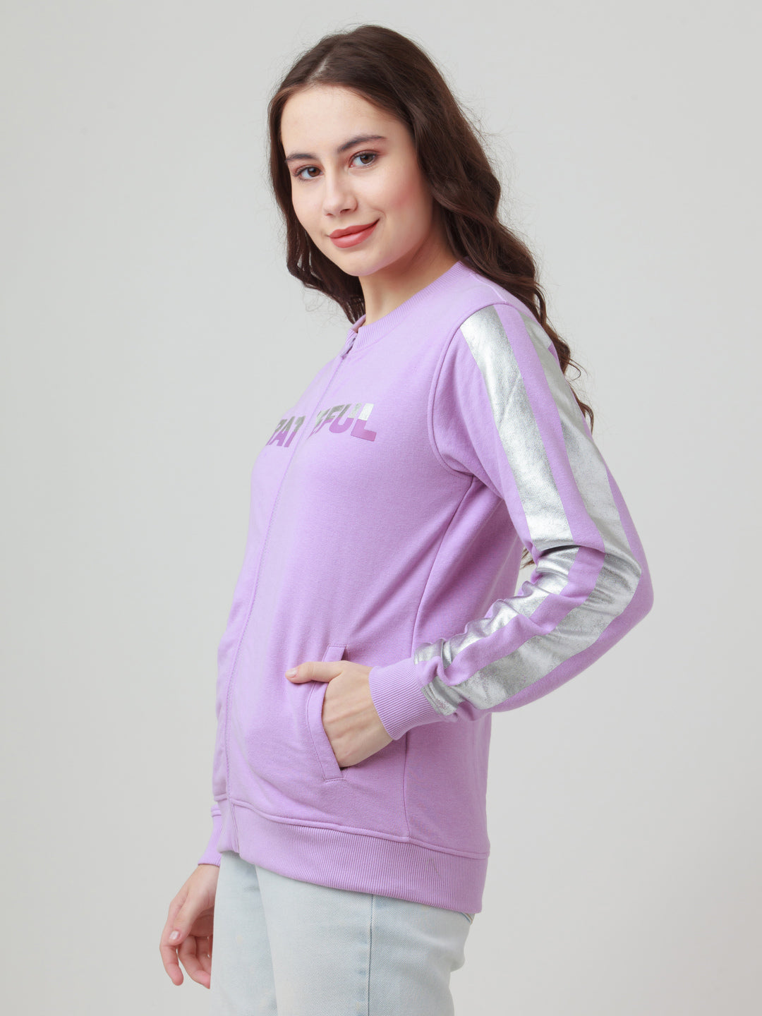 Purple Solid Straight Sweatshirt