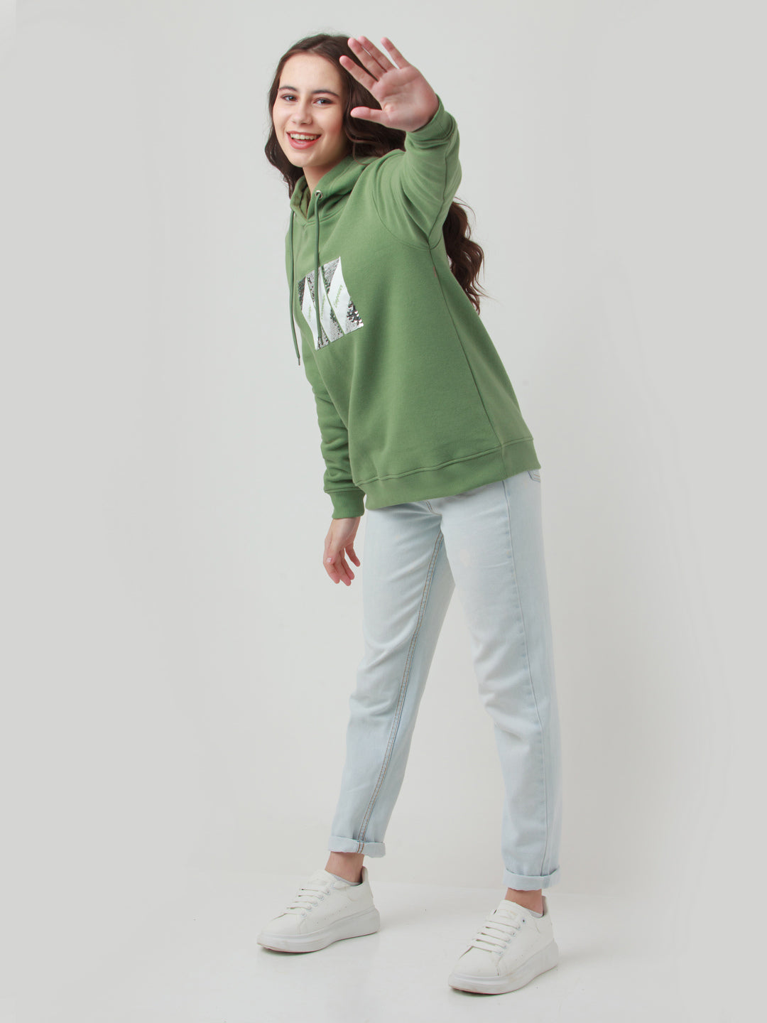 Green Solid Hoodie Sweatshirt