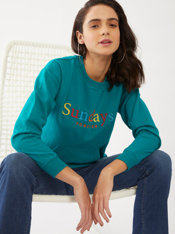 Green Embroidered Sweatshirt for Women
